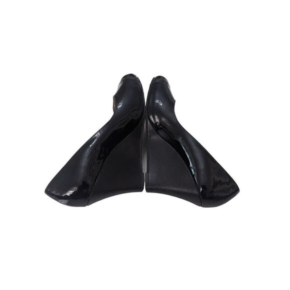 Lilly Pulitzer Platform Wedge Black Patent Leather Peep Toe Shoe Size 9 - Picture 6 of 8